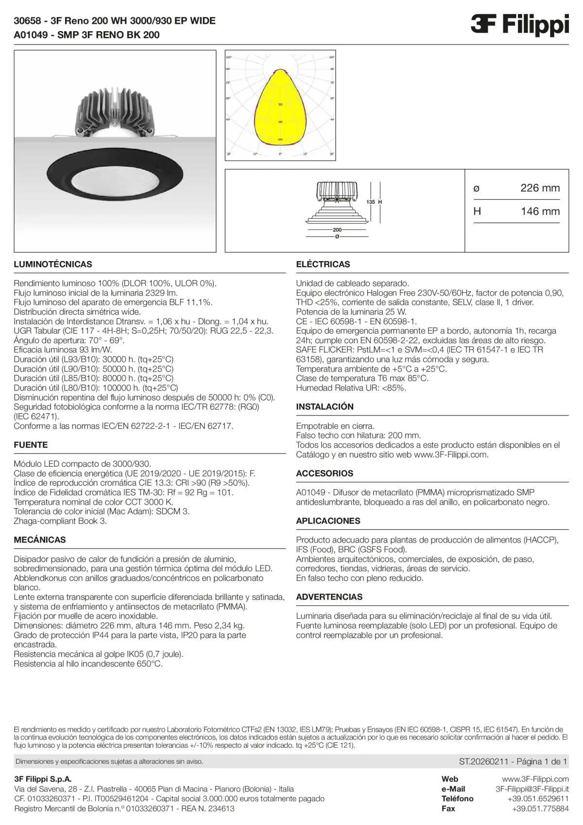30658+A01049 - 3F Reno 200 WH 3000-930 EP WIDE + SMP BK - Datasheet - es