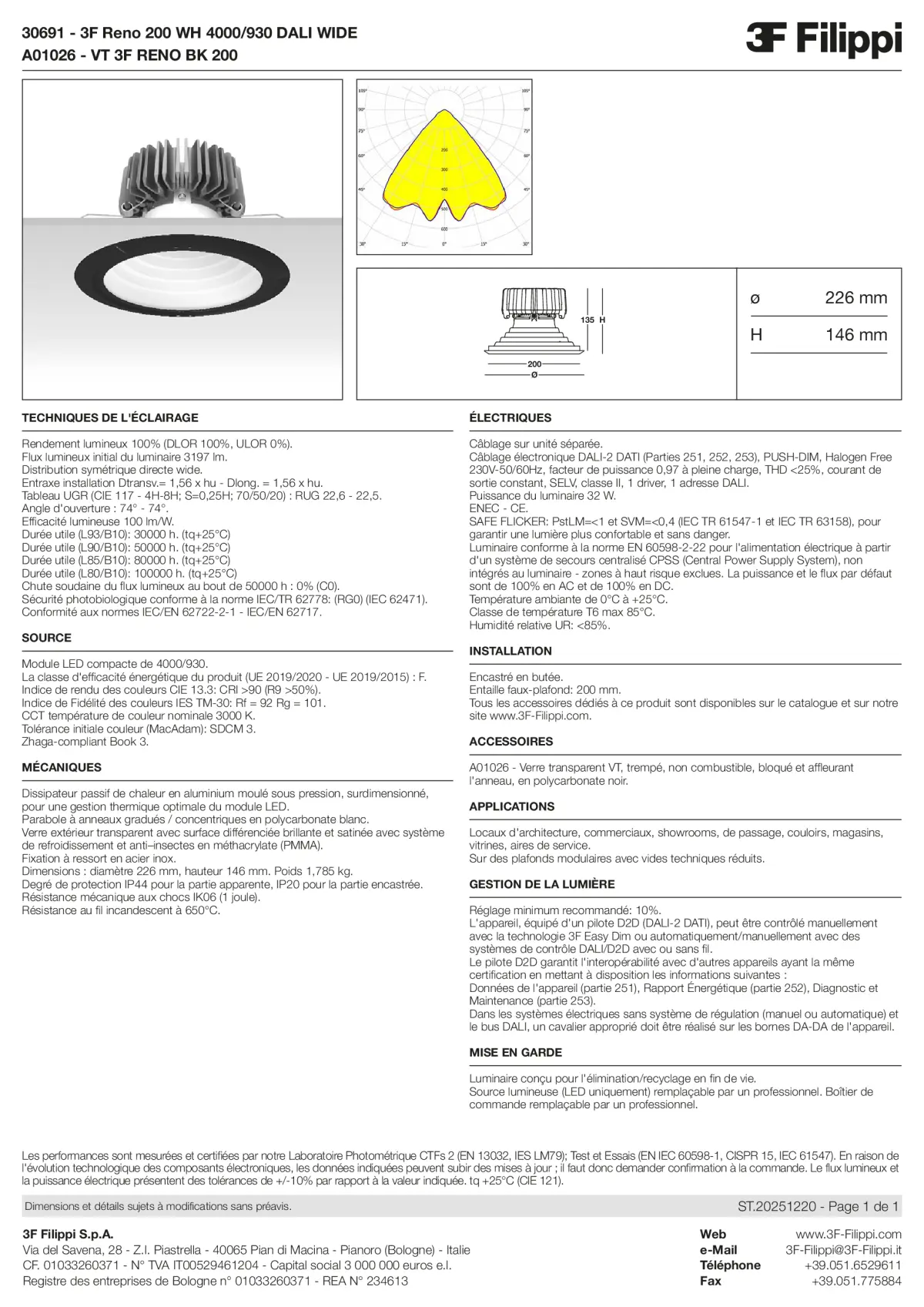 30691+A01026 - 3F Reno 200 WH 4000-930 DALI WIDE + VT BK - Datasheet - fr