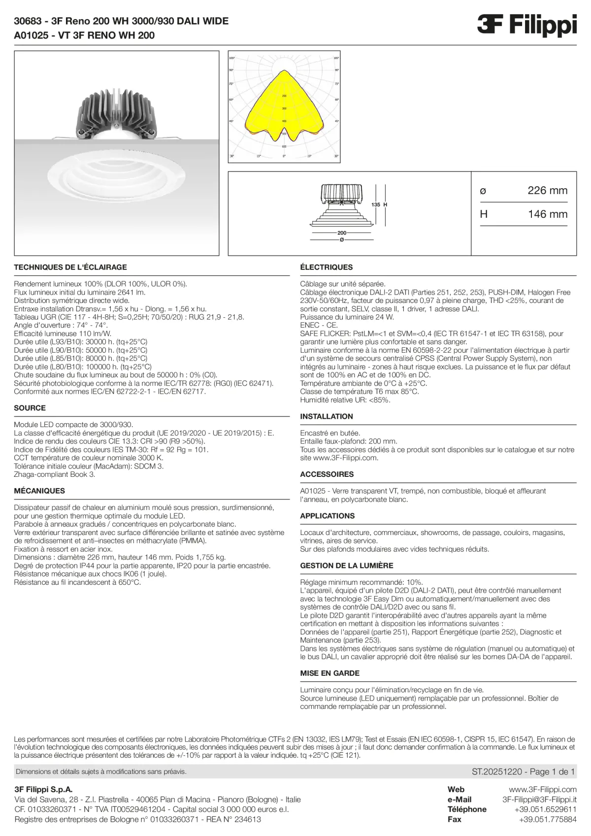 30683+A01025 - 3F Reno 200 WH 3000-930 DALI WIDE + VT WH - Datasheet - fr