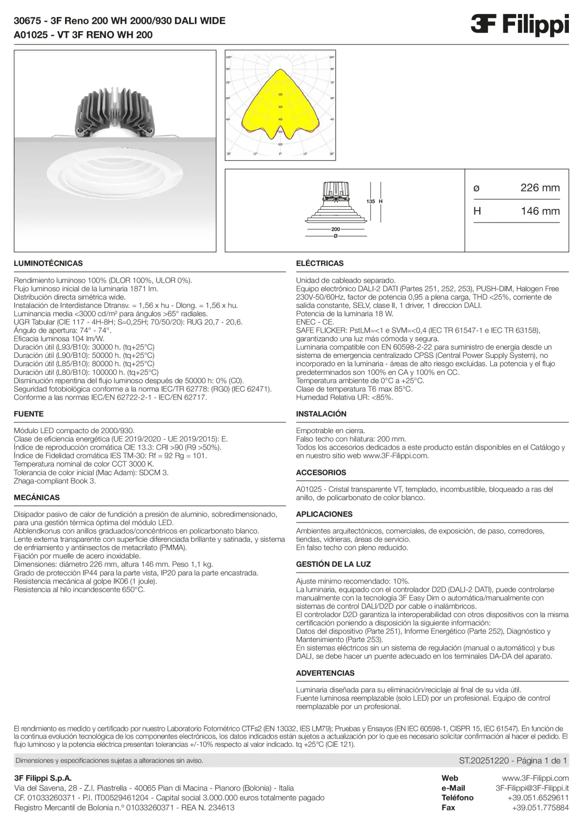 30675+A01025 - 3F Reno 200 WH 2000-930 DALI WIDE + VT WH - Datasheet - es