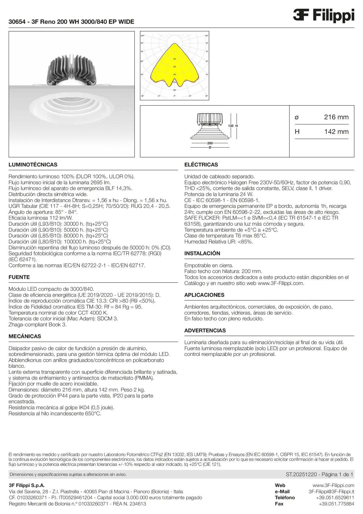 30654 - 3F Reno 200 WH 3000-840 EP WIDE - Datasheet - es