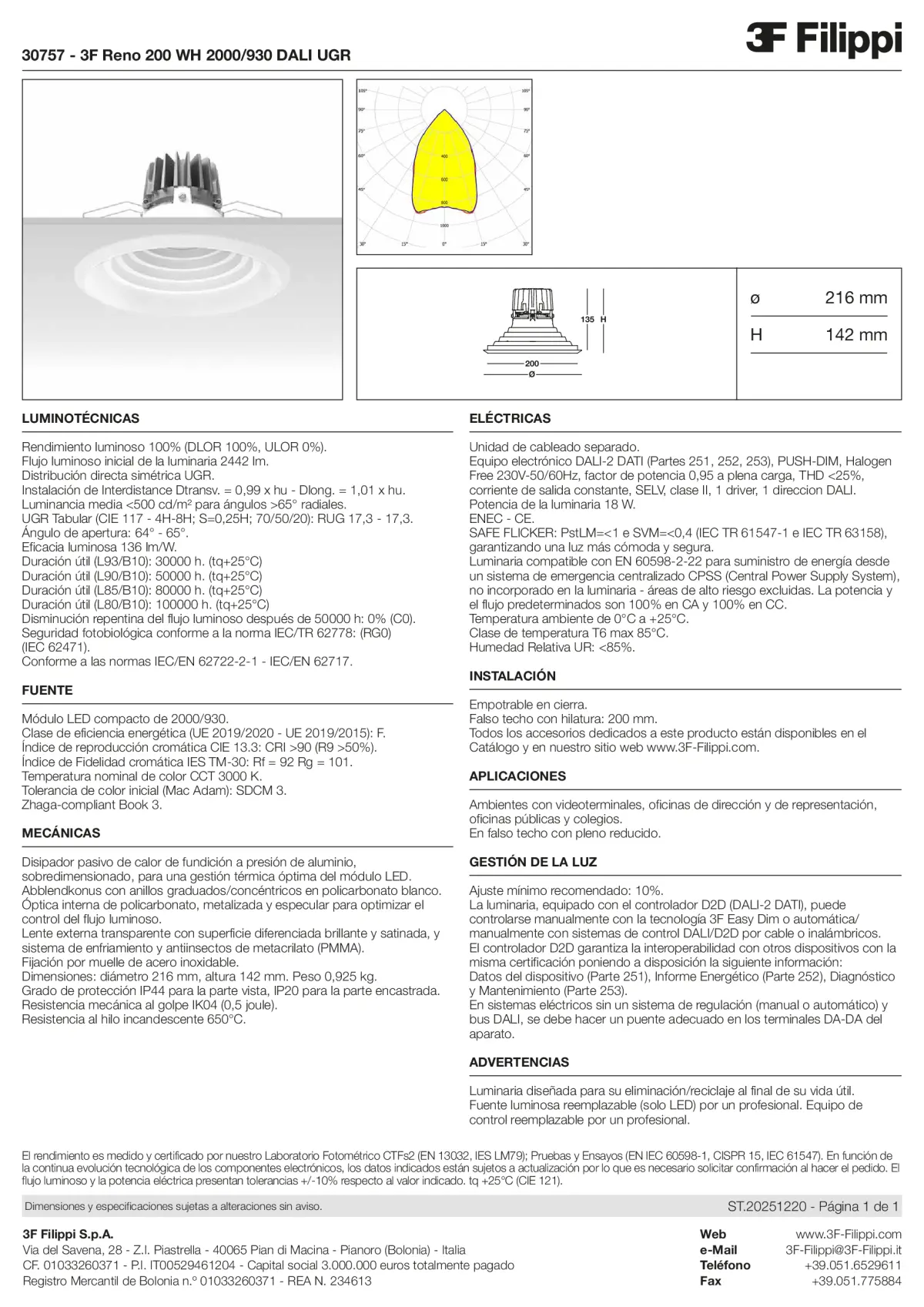 30757 - 3F Reno 200 WH 2000-930 DALI UGR - Datasheet - es