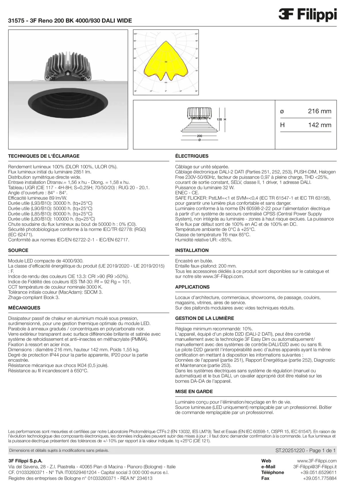 31575 - 3F Reno 200 BK 4000-930 DALI WIDE - Datasheet - fr