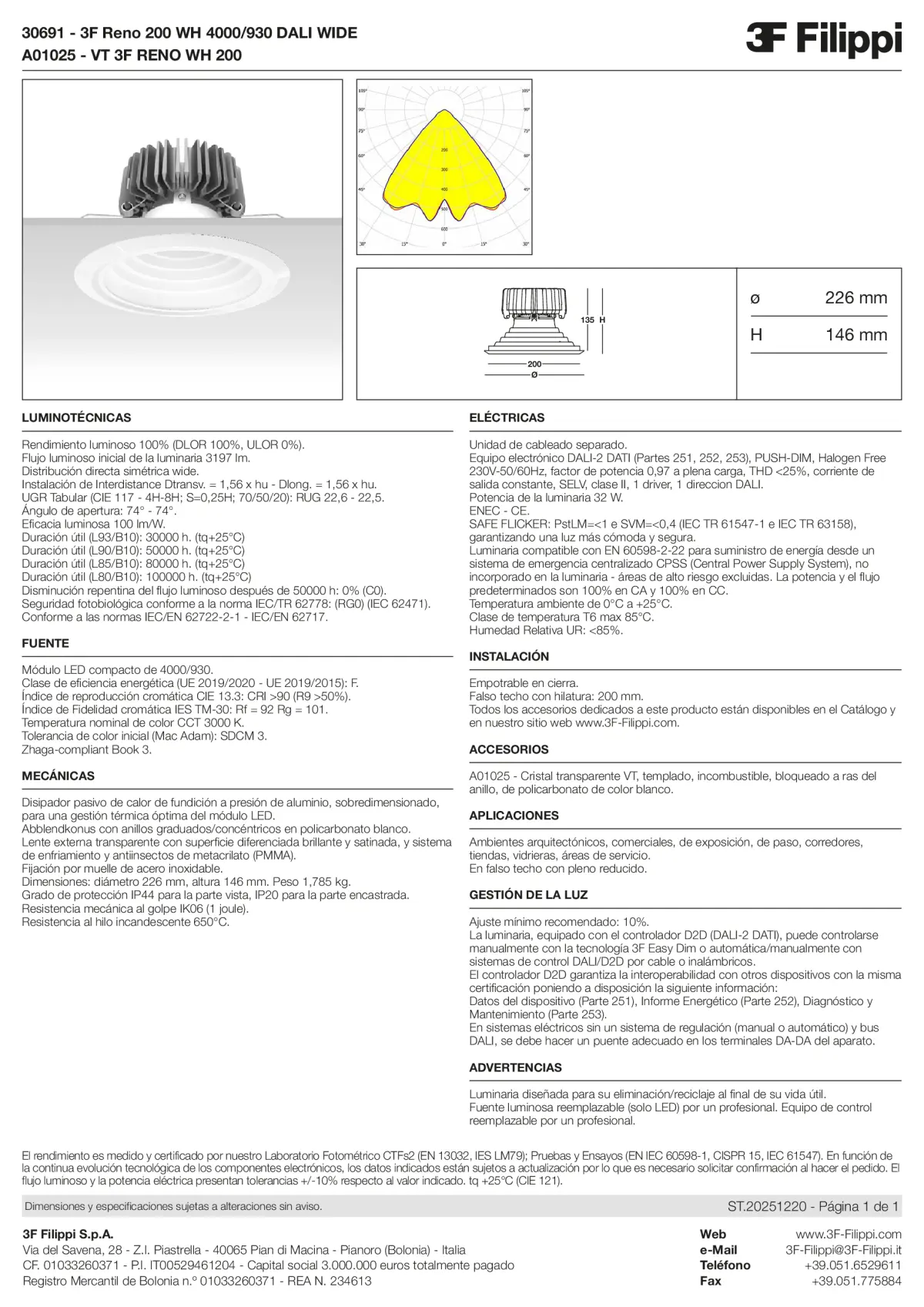 30691+A01025 - 3F Reno 200 WH 4000-930 DALI WIDE + VT WH - Datasheet - es