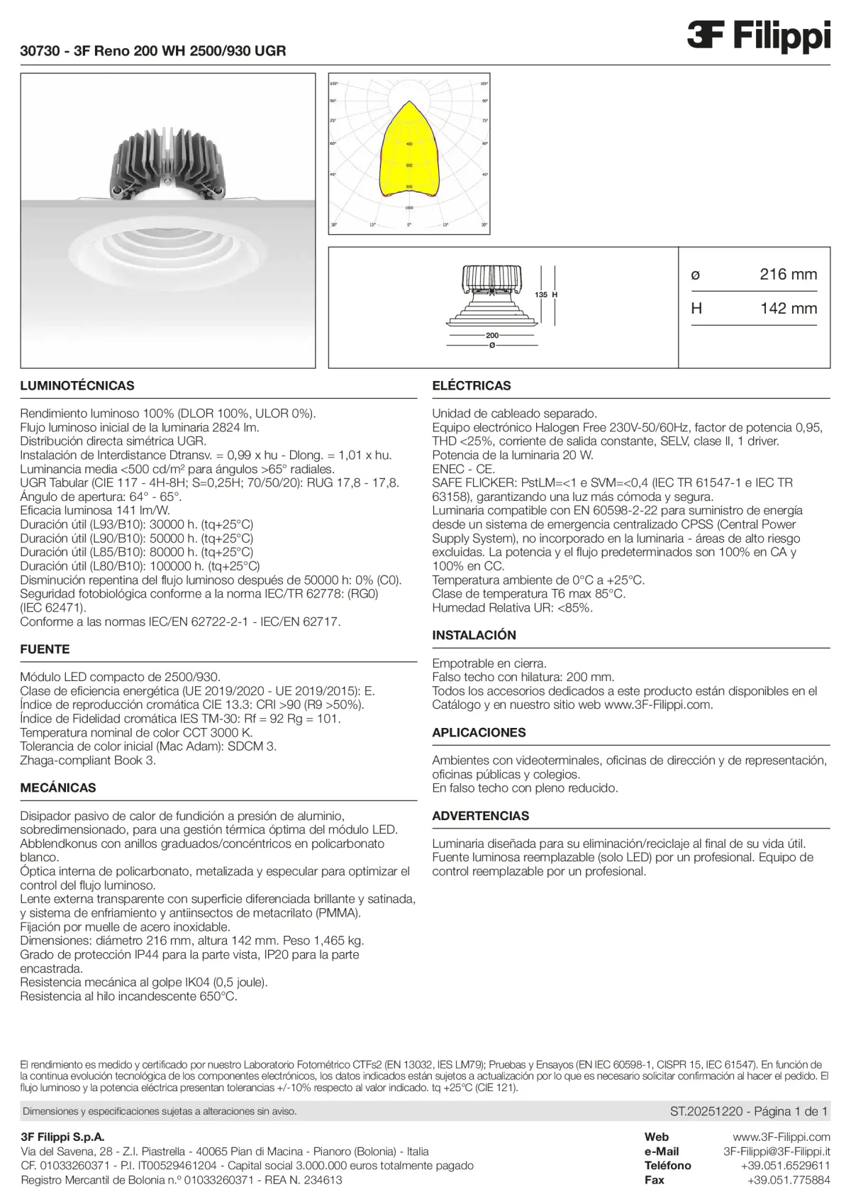 30730 - 3F Reno 200 WH 2500-930 UGR - Datasheet - es