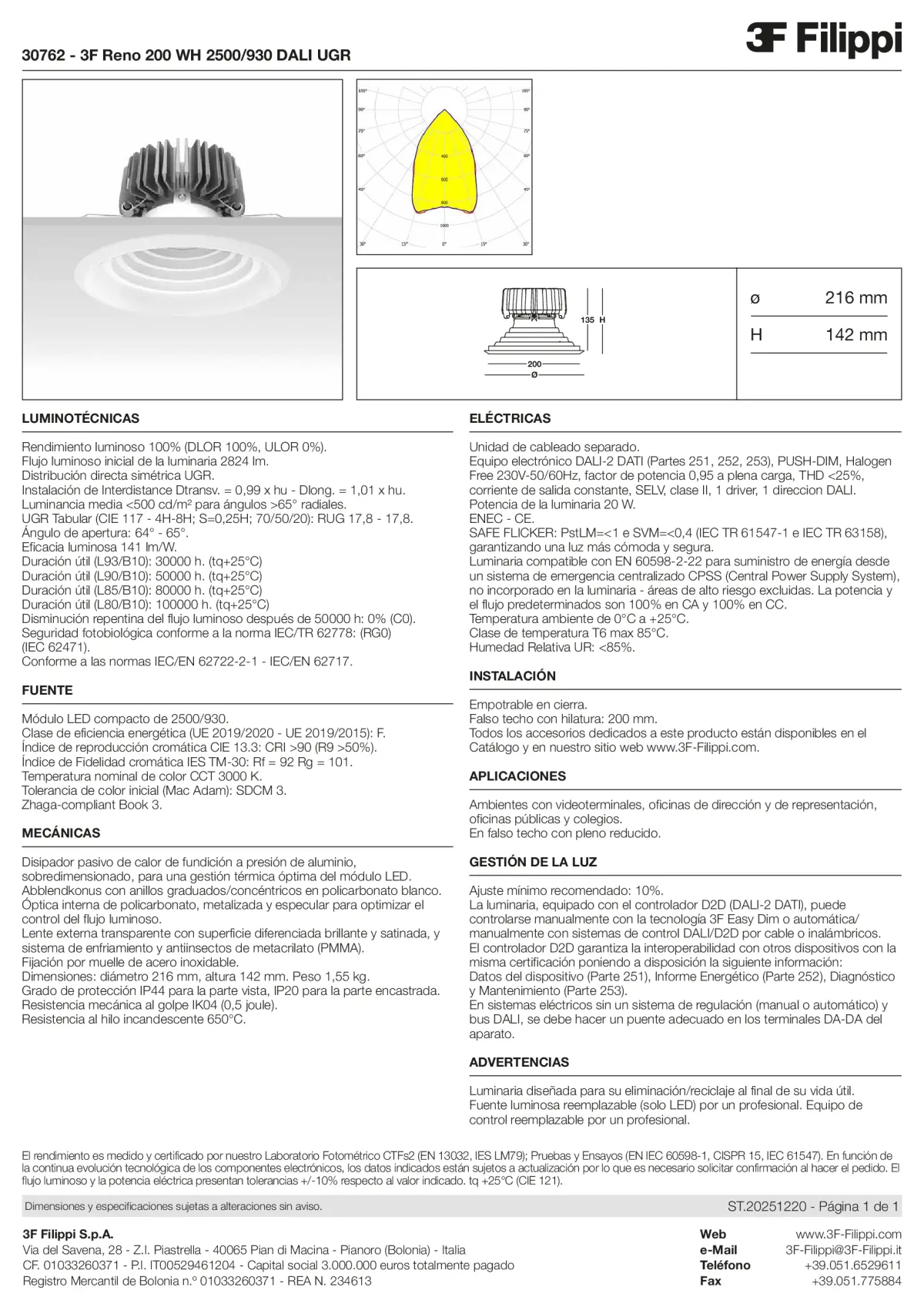 30762 - 3F Reno 200 WH 2500-930 DALI UGR - Datasheet - es