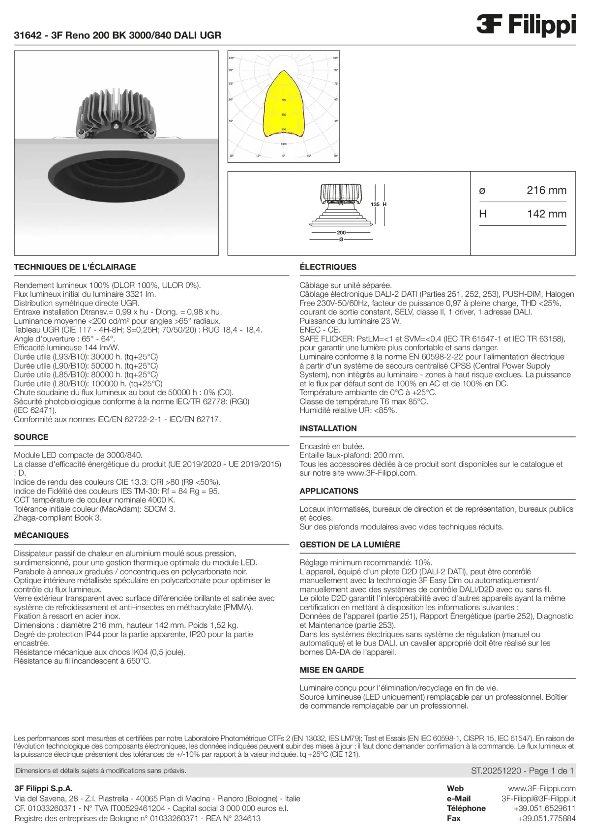 31642 - 3F Reno 200 BK 3000-840 DALI UGR - Datasheet - fr