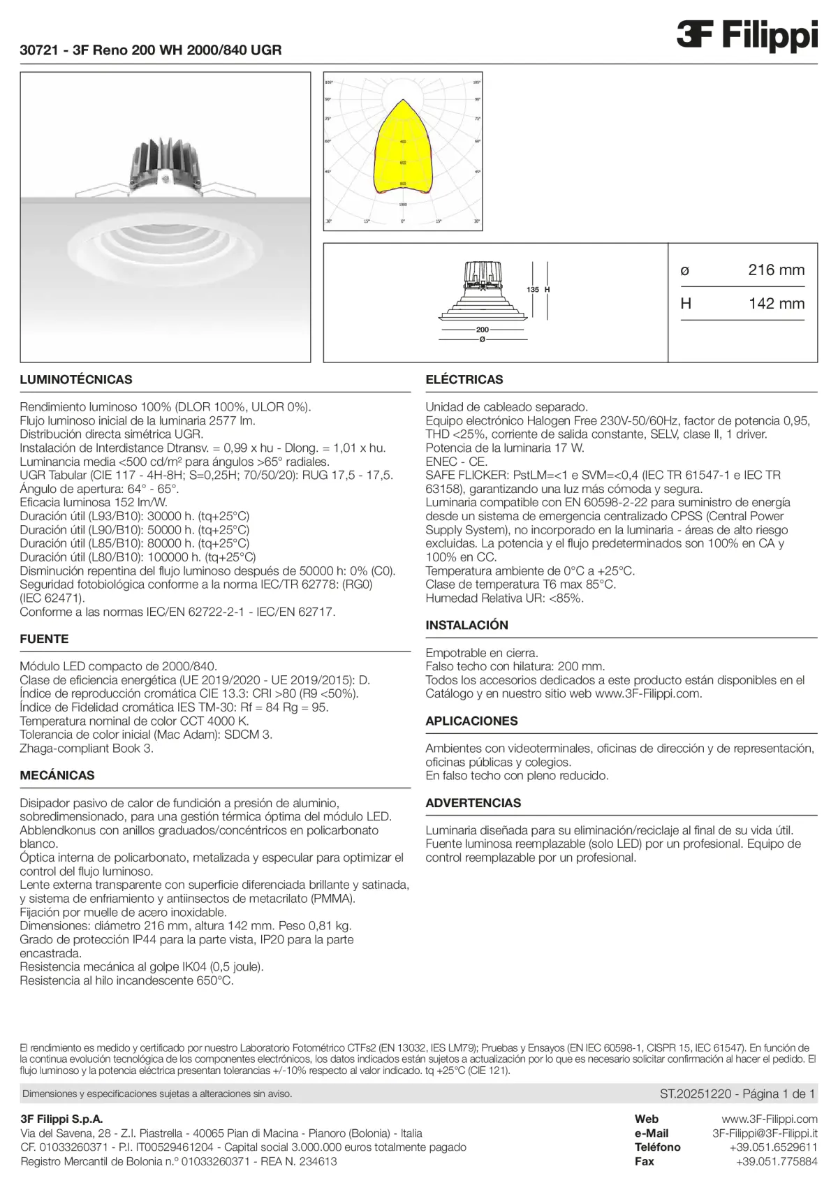 30721 - 3F Reno 200 WH 2000-840 UGR - Datasheet - es