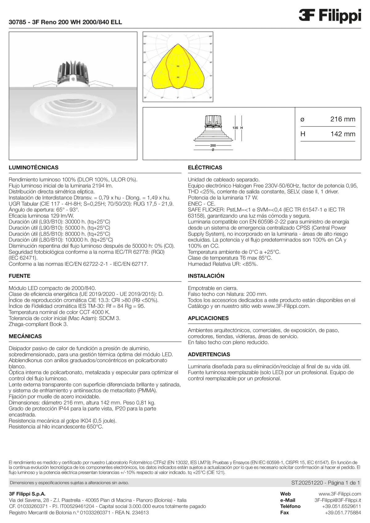 30785 - 3F Reno 200 WH 2000-840 ELL - Datasheet - es