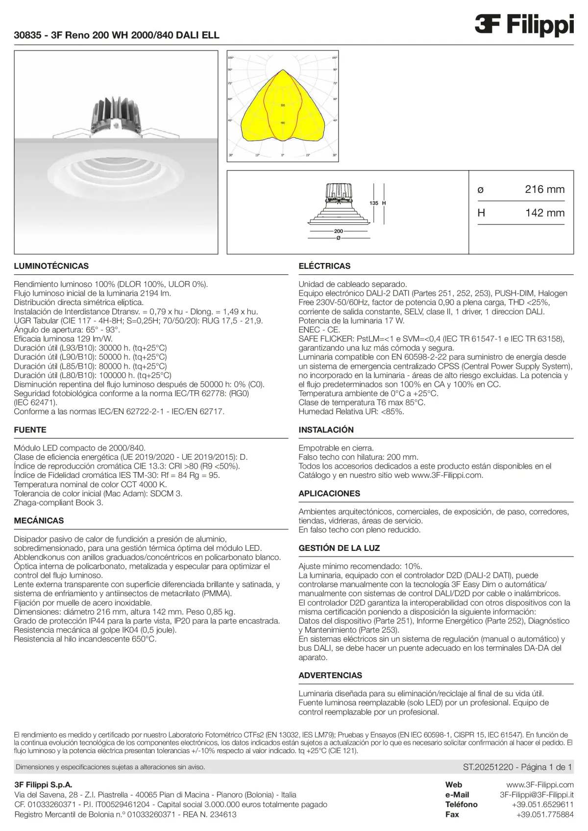 30835 - 3F Reno 200 WH 2000-840 DALI ELL - Datasheet - es