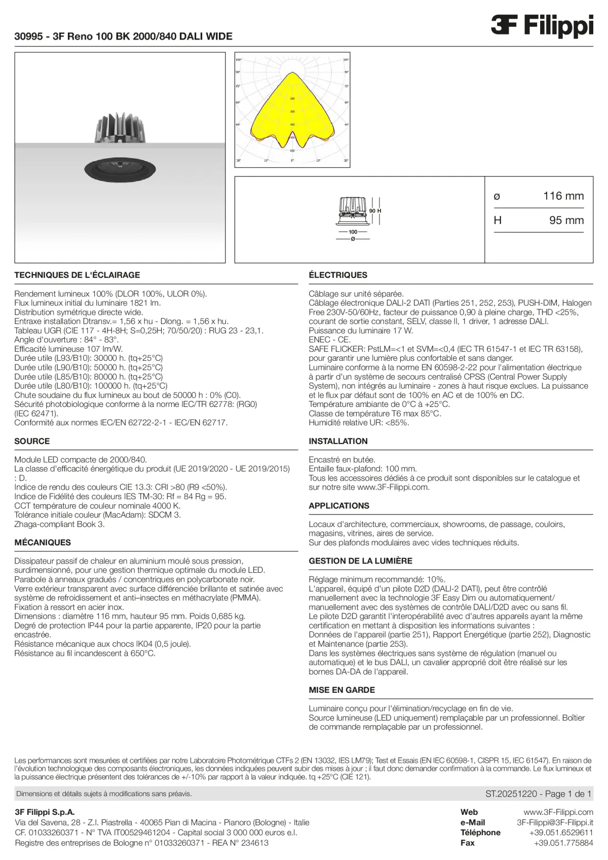 30995 - 3F Reno 100 BK 2000-840 DALI WIDE - Datasheet - fr