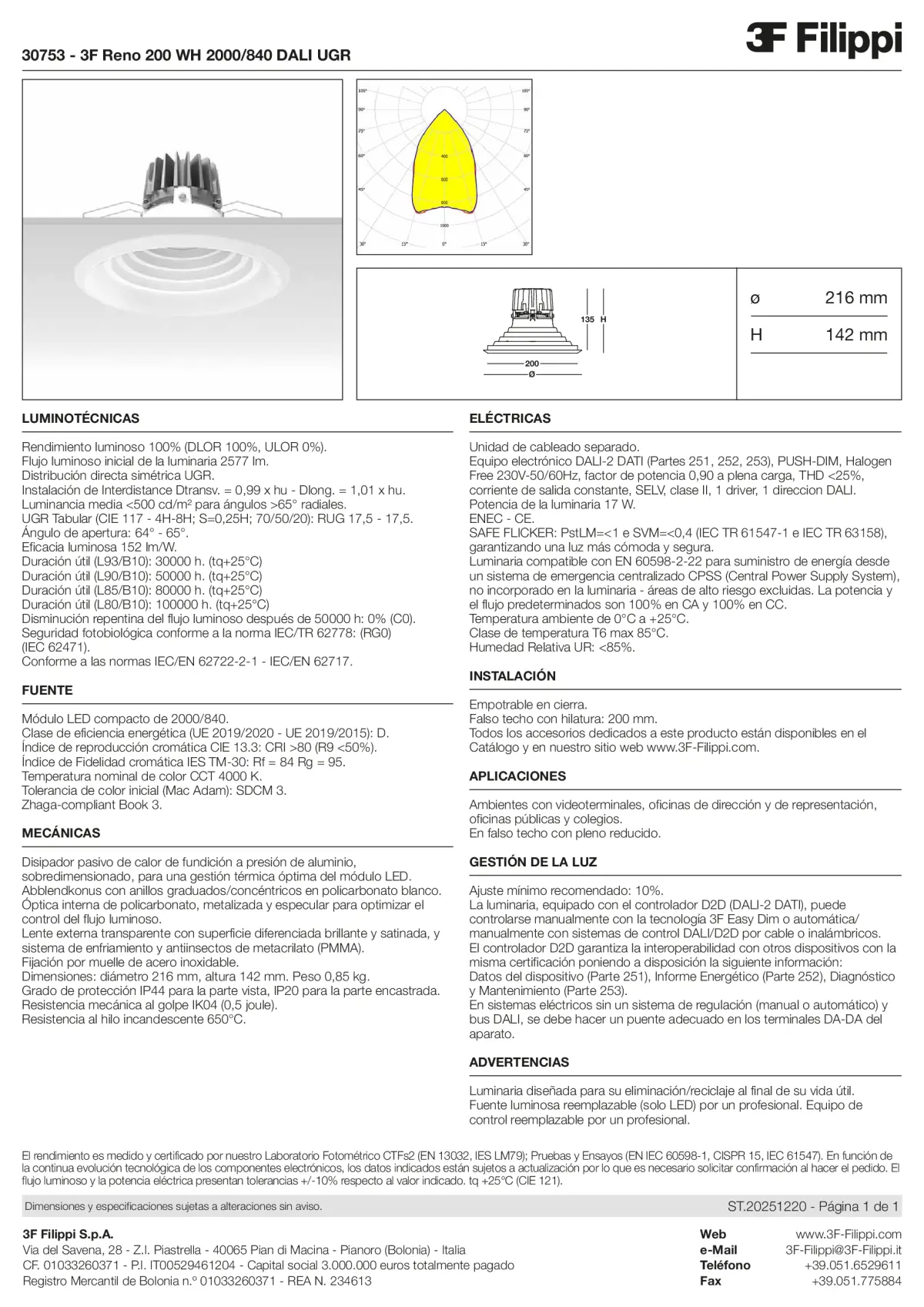 30753 - 3F Reno 200 WH 2000-840 DALI UGR - Datasheet - es