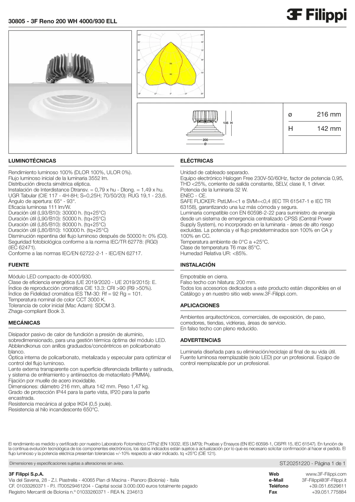 30805 - 3F Reno 200 WH 4000-930 ELL - Datasheet - es