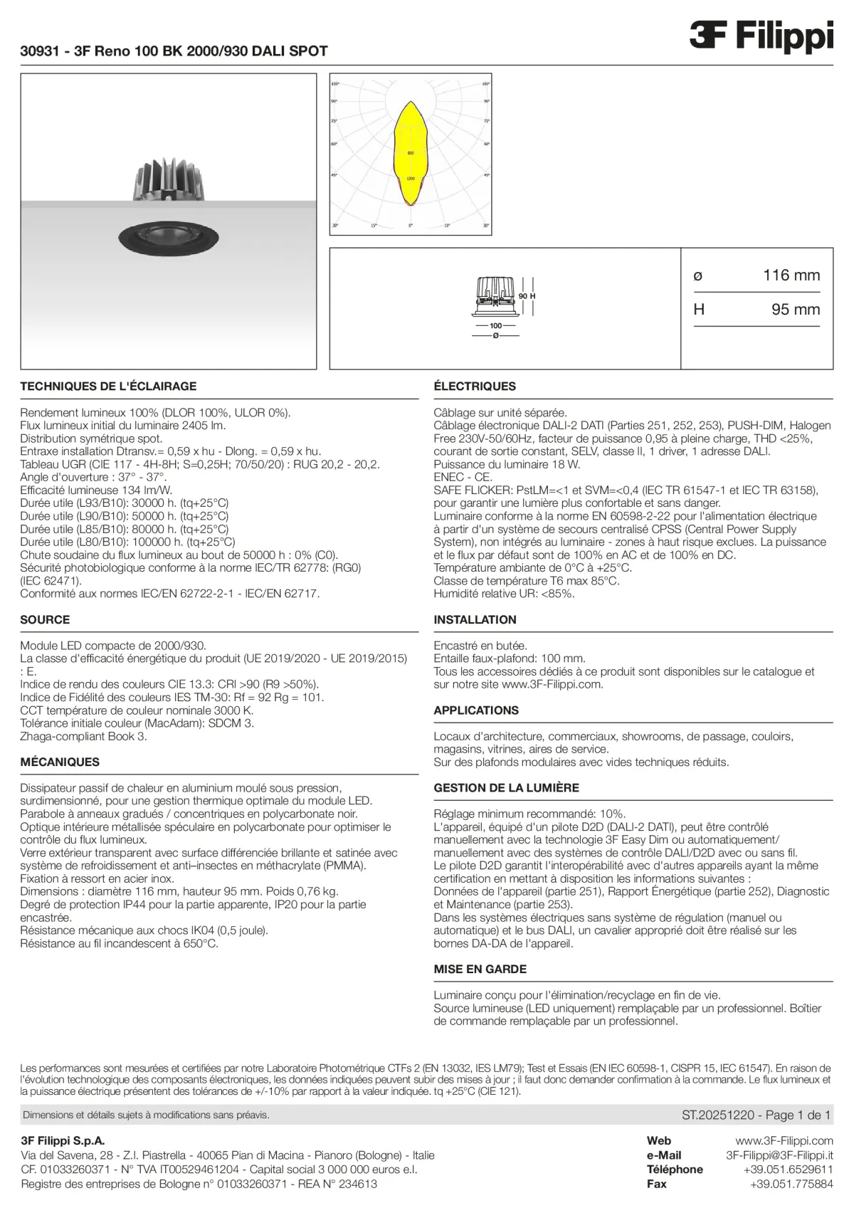 30931 - 3F Reno 100 BK 2000-930 DALI SPOT - Datasheet - fr