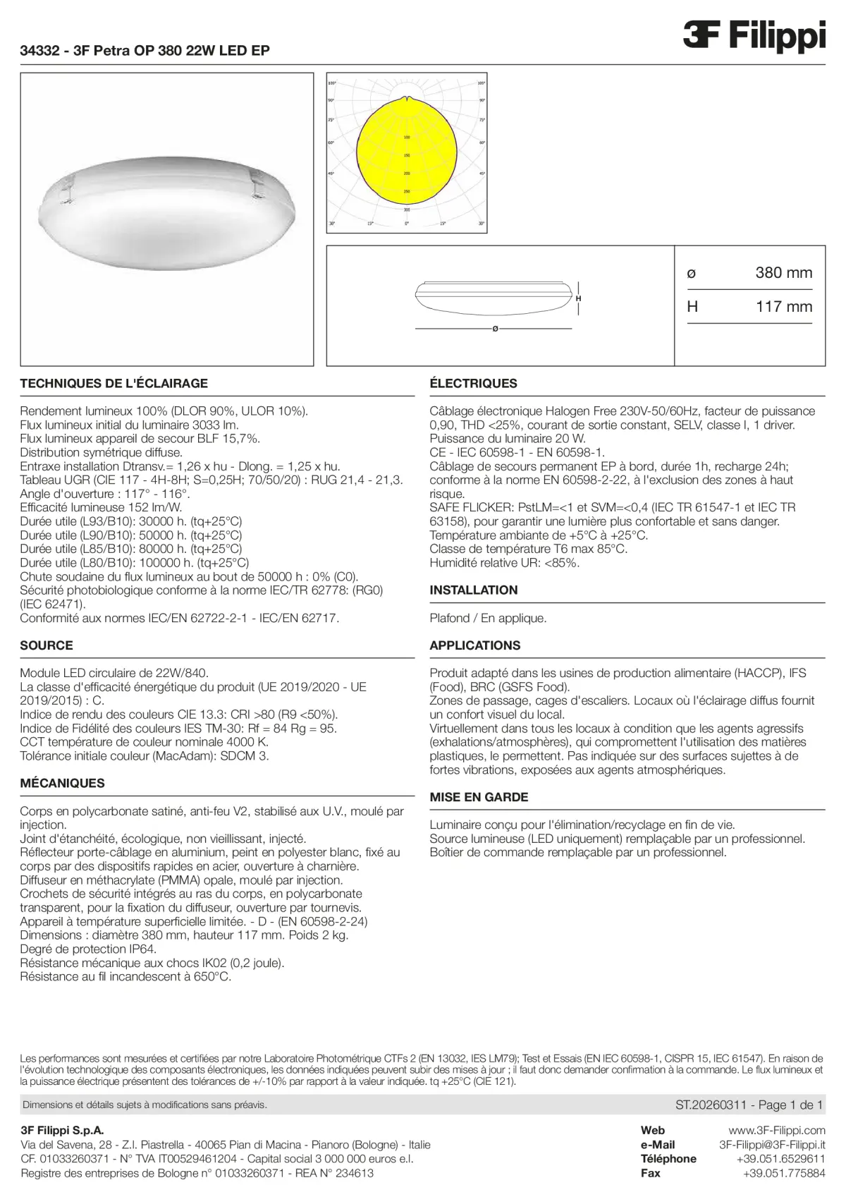 34332 - 3F Petra OP 380 22W LED EP - Datasheet - fr