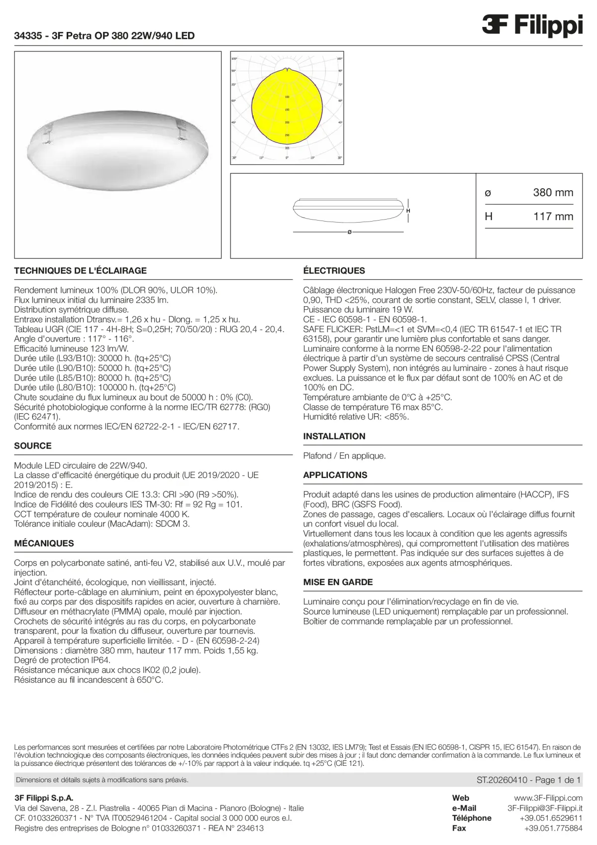 34335 - 3F Petra OP 380 22W-940 LED - Datasheet - fr