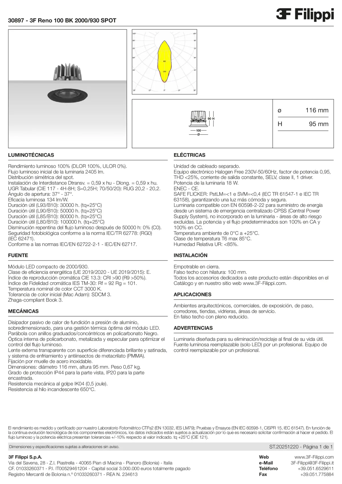 30897 - 3F Reno 100 BK 2000-930 SPOT - Datasheet - es