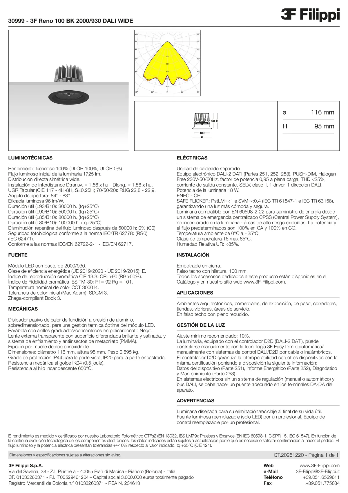 30999 - 3F Reno 100 BK 2000-930 DALI WIDE - Datasheet - es