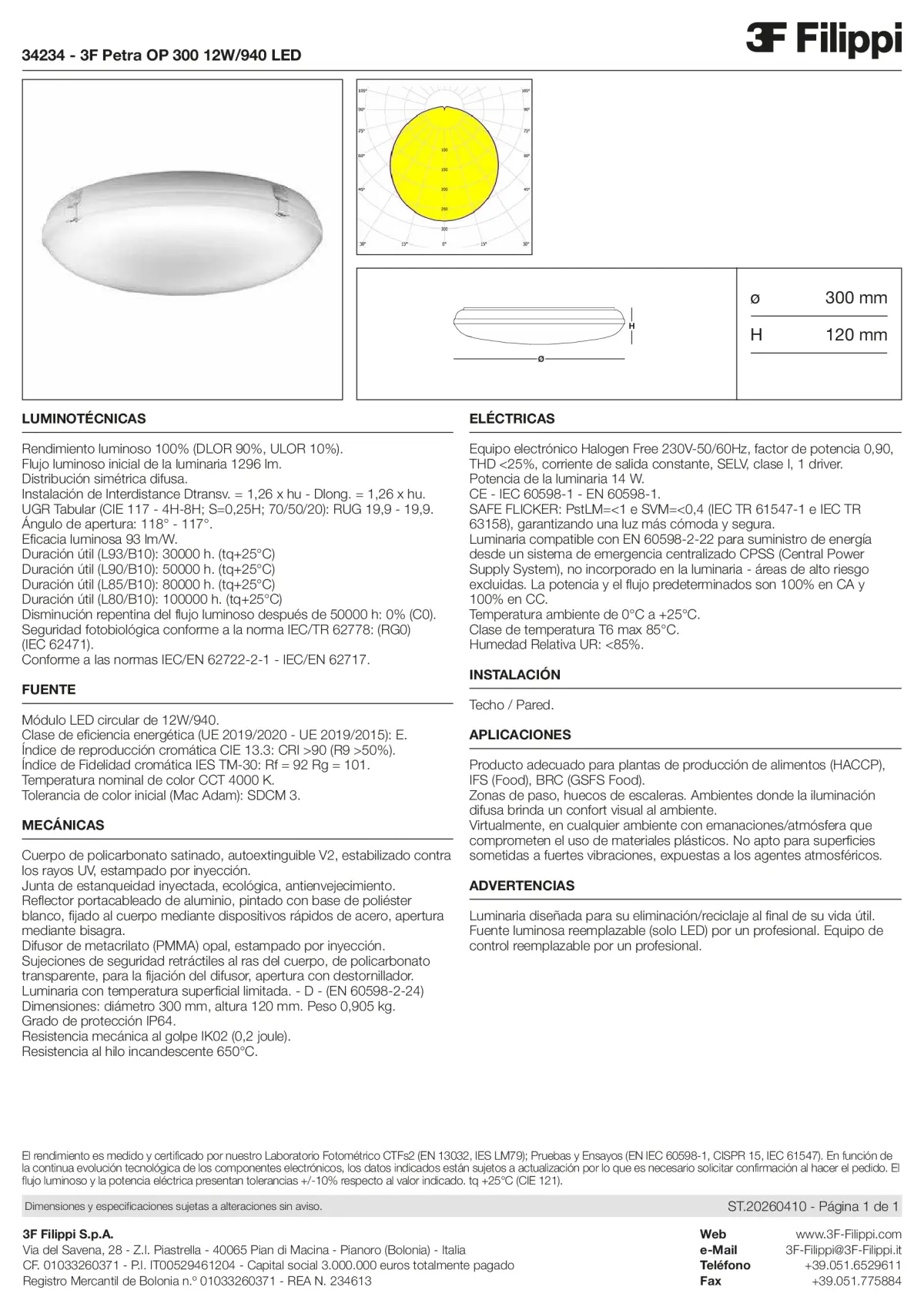 34234 - 3F Petra OP 300 12W-940 LED - Datasheet - es