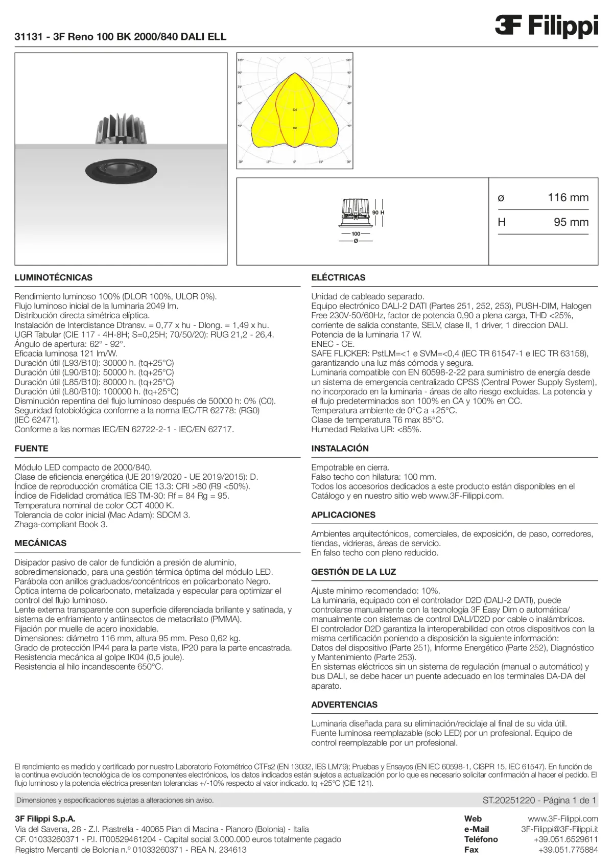 31131 - 3F Reno 100 BK 2000-840 DALI ELL - Datasheet - es