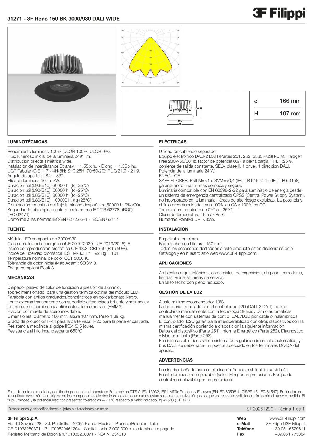 31271 - 3F Reno 150 BK 3000-930 DALI WIDE - Datasheet - es