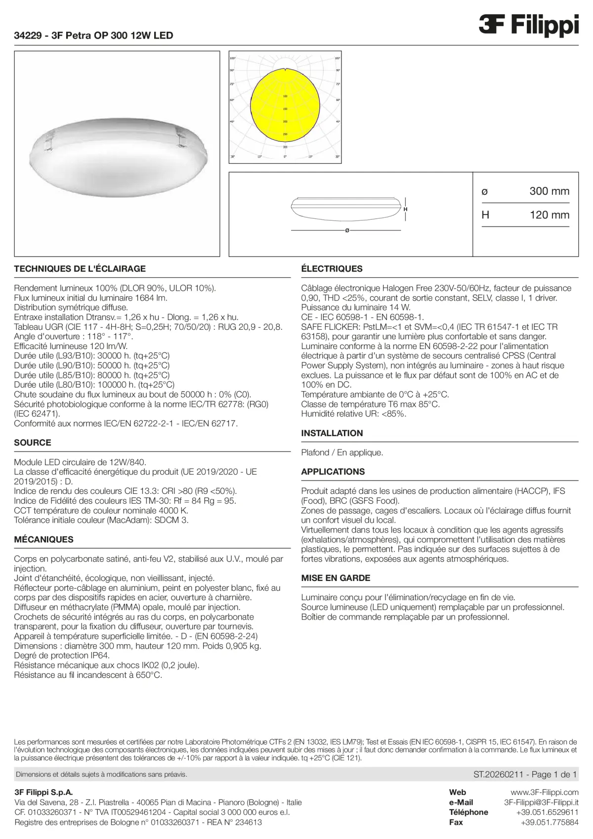 34229 - 3F Petra OP 300 12W LED - Datasheet - fr