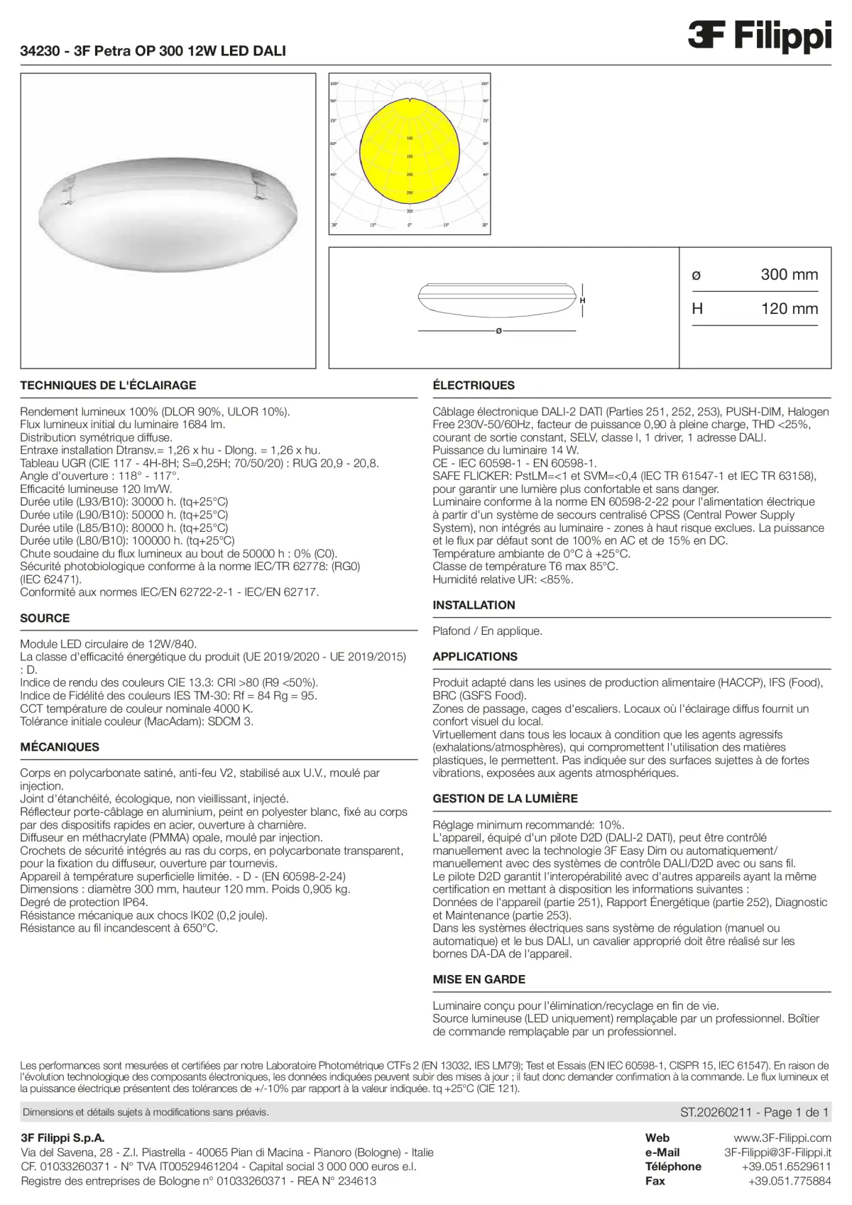 34230 - 3F Petra OP 300 12W LED DALI - Datasheet - fr