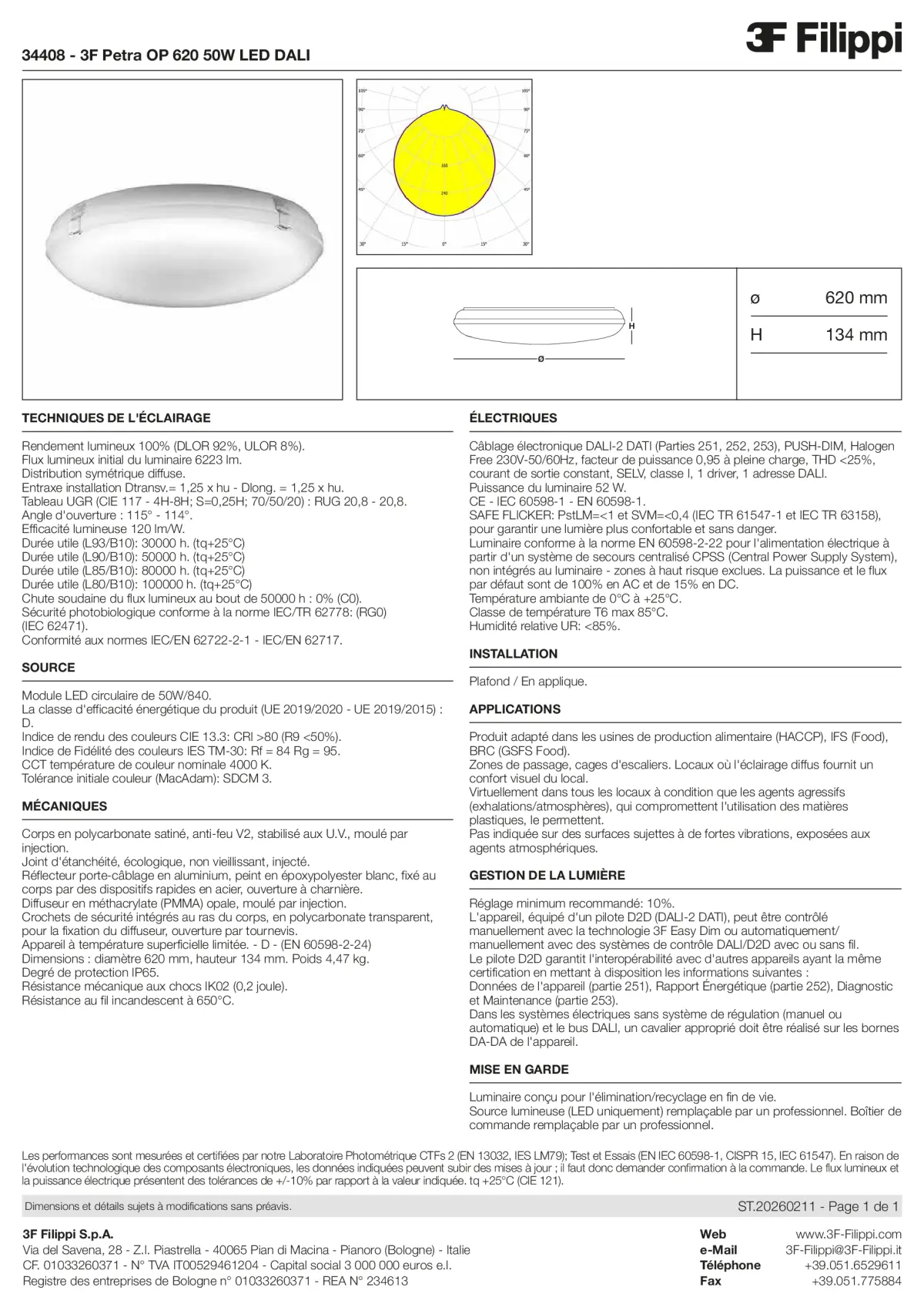 34408 - 3F Petra OP 620 50W LED DALI - Datasheet - fr