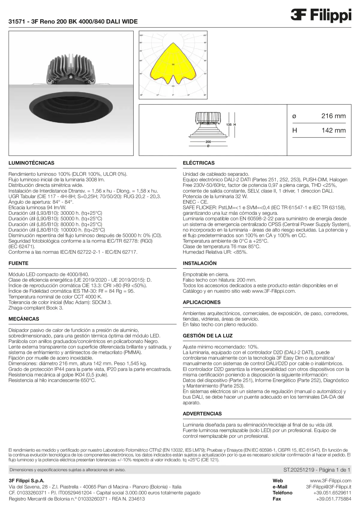 31571 - 3F Reno 200 BK 4000-840 DALI WIDE - Datasheet - es
