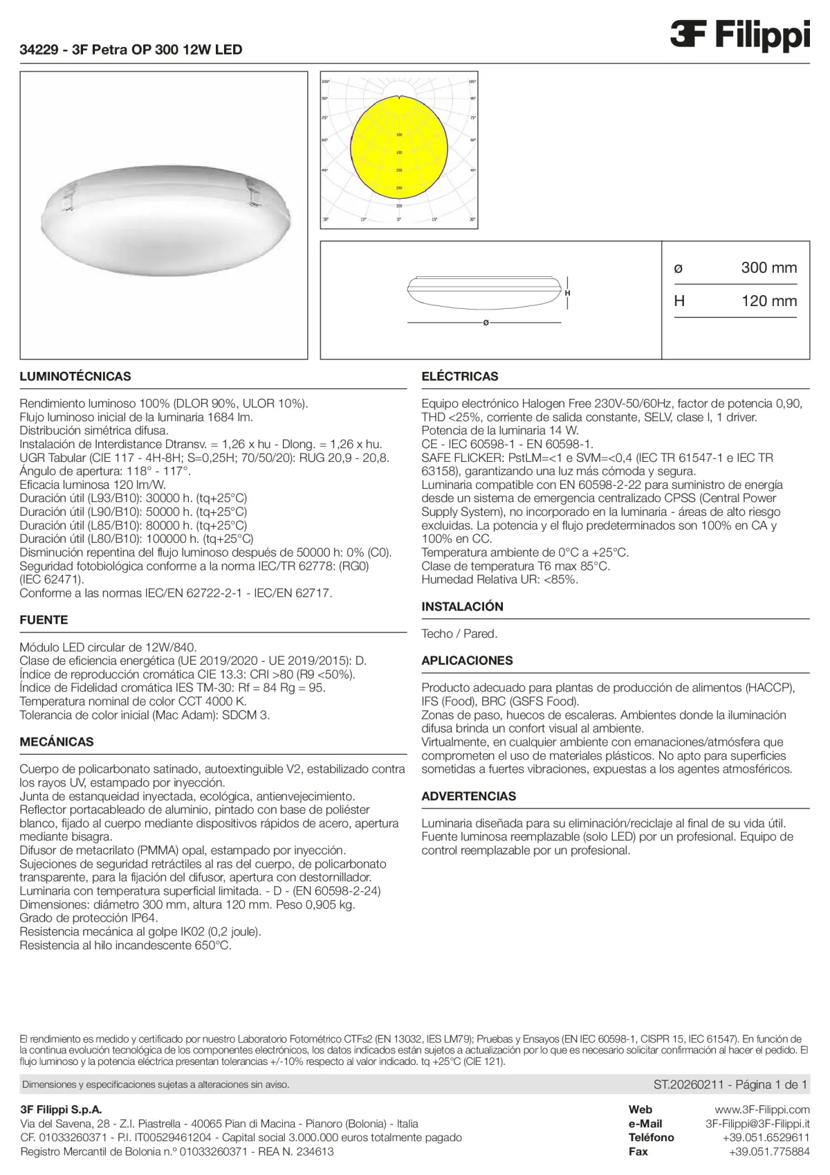 34229 - 3F Petra OP 300 12W LED - Datasheet - es