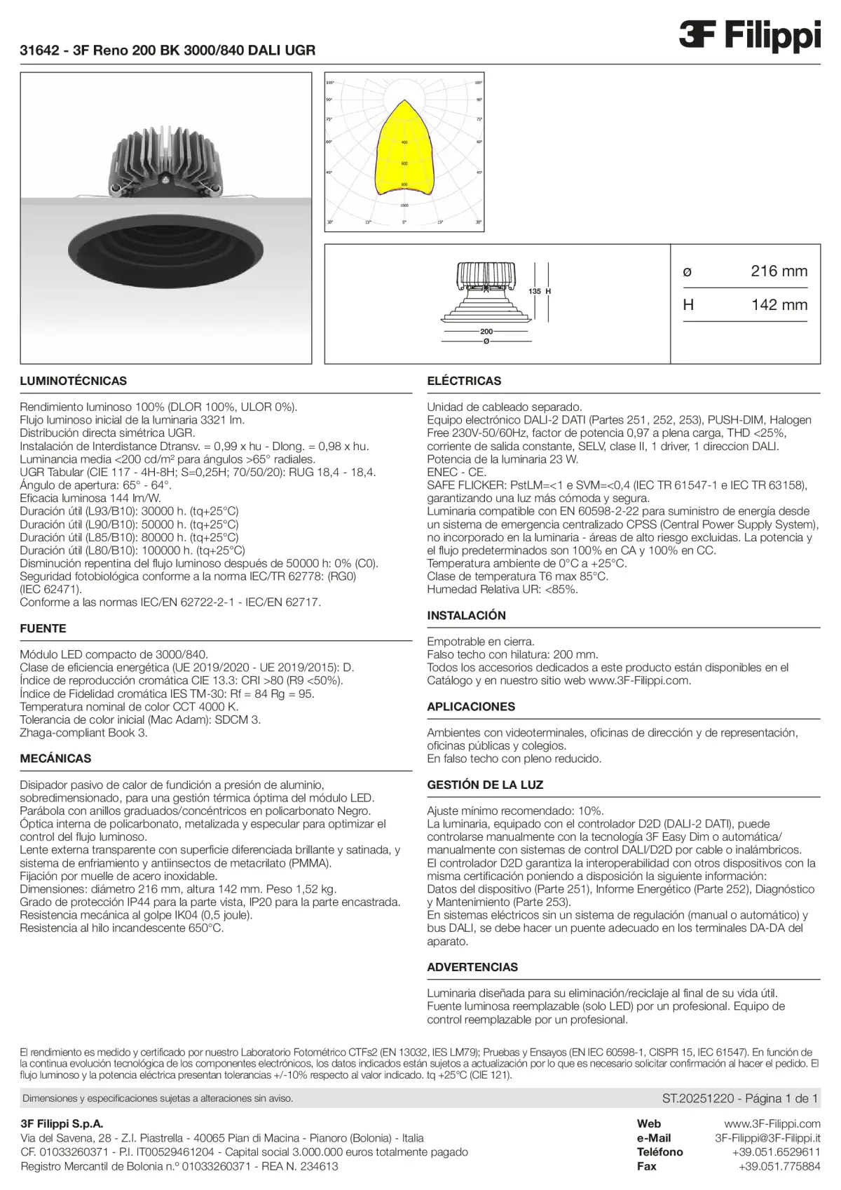 31642 - 3F Reno 200 BK 3000-840 DALI UGR - Datasheet - es