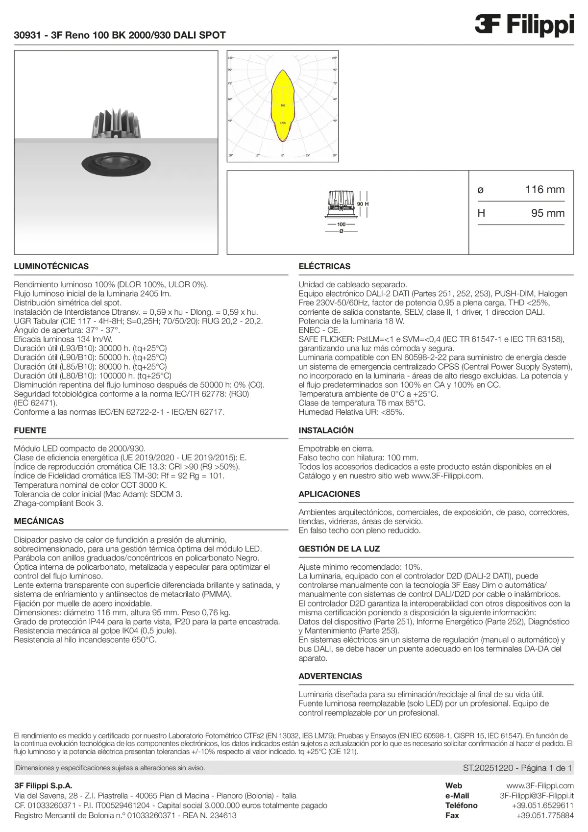 30931 - 3F Reno 100 BK 2000-930 DALI SPOT - Datasheet - es