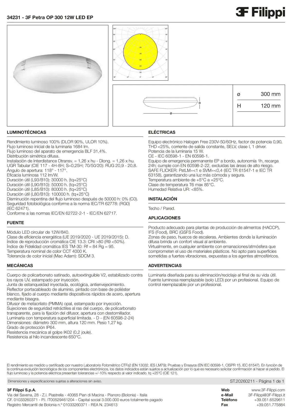 34231 - 3F Petra OP 300 12W LED EP - Datasheet - es