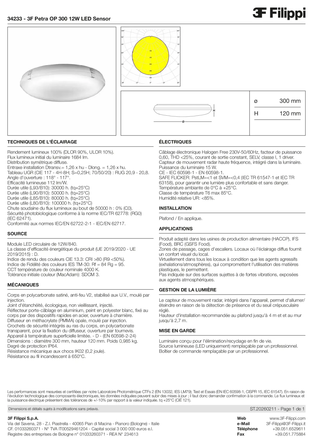 34233 - 3F Petra OP 300 12W LED Sensor - Datasheet - fr