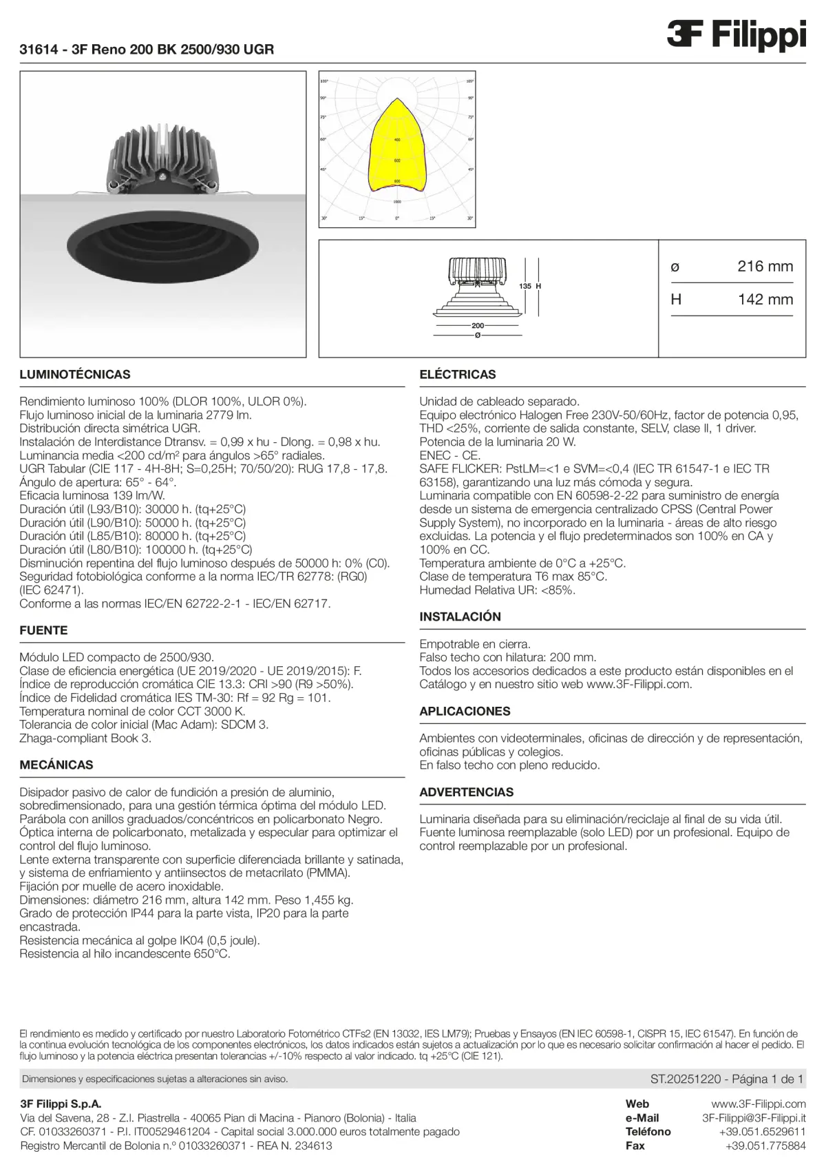 31614 - 3F Reno 200 BK 2500-930 UGR - Datasheet - es