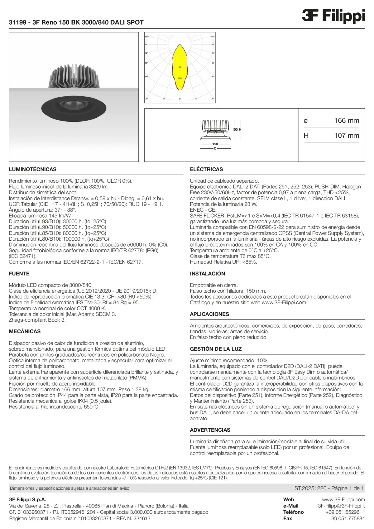 31199 - 3F Reno 150 BK 3000-840 DALI SPOT - Datasheet - es