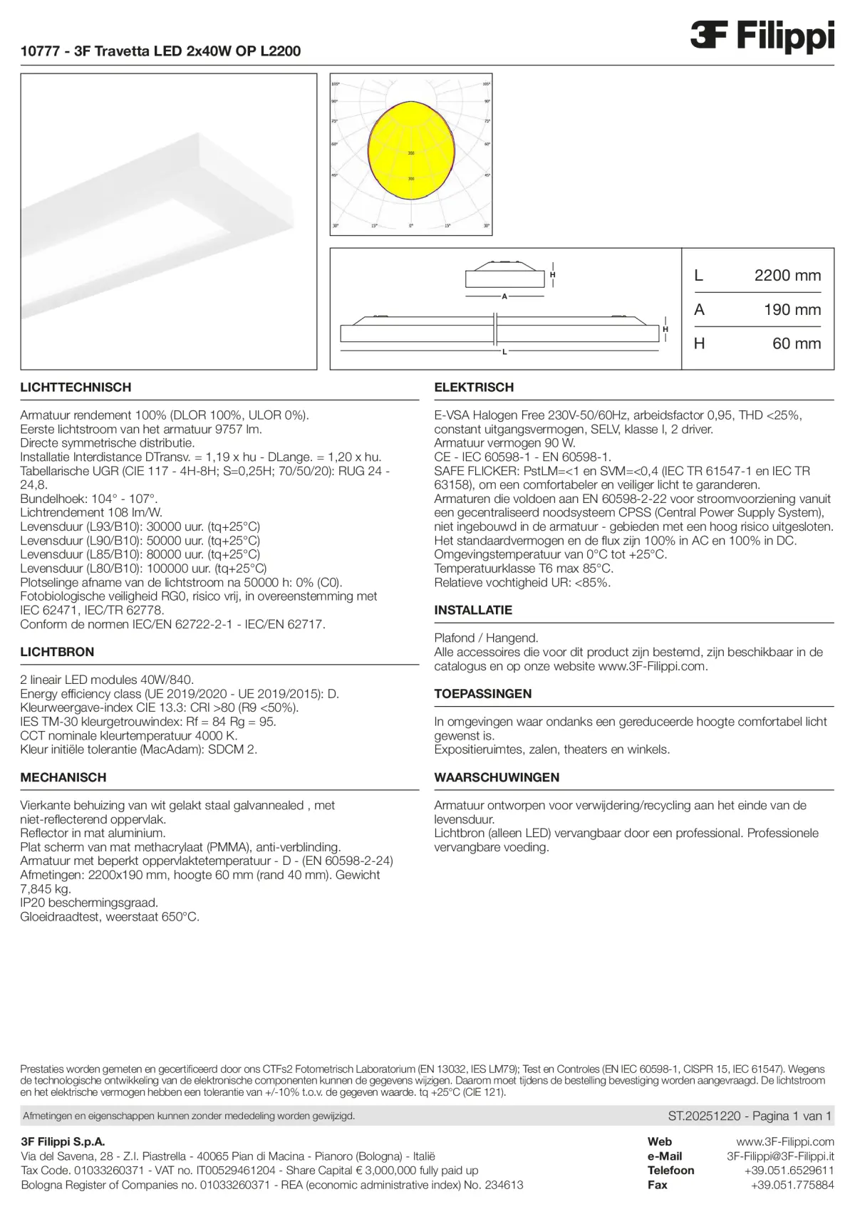 10777 - 3F Travetta LED 2x40W OP L2200 - Datasheet - nl