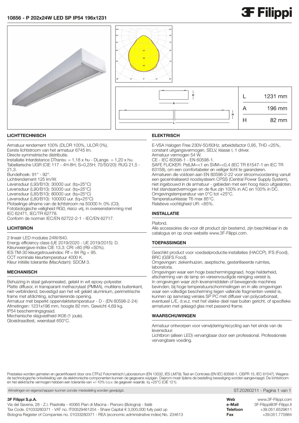 10856 - P 202x24W LED SP IP54 196x1231 - Datasheet - nl