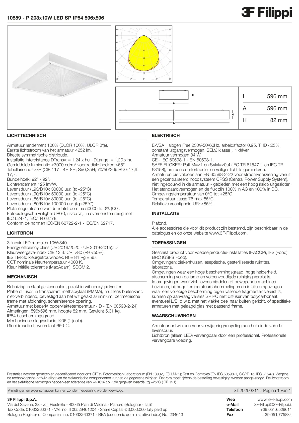 10859 - P 203x10W LED SP IP54 596x596 - Datasheet - nl