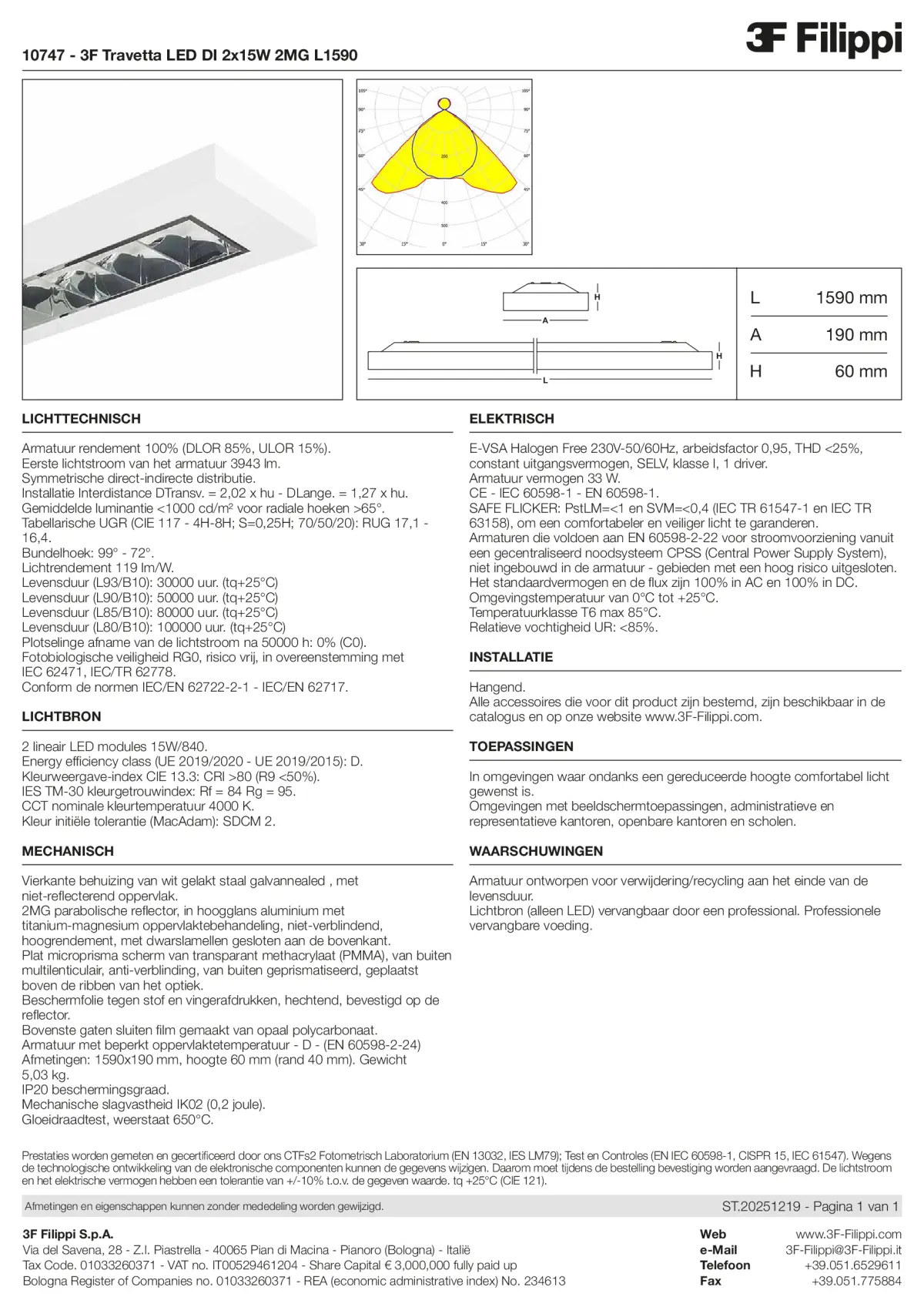 10747 - 3F Travetta LED DI 2x15W 2MG L1590 - Datasheet - nl