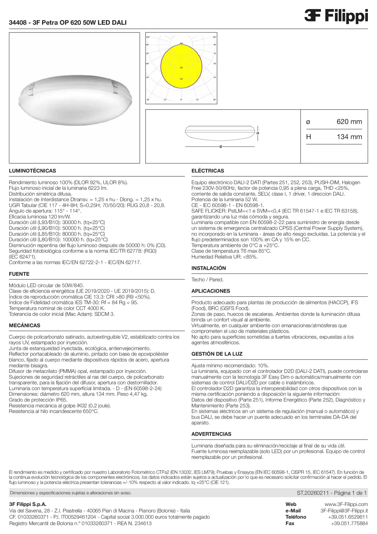 34408 - 3F Petra OP 620 50W LED DALI - Datasheet - es