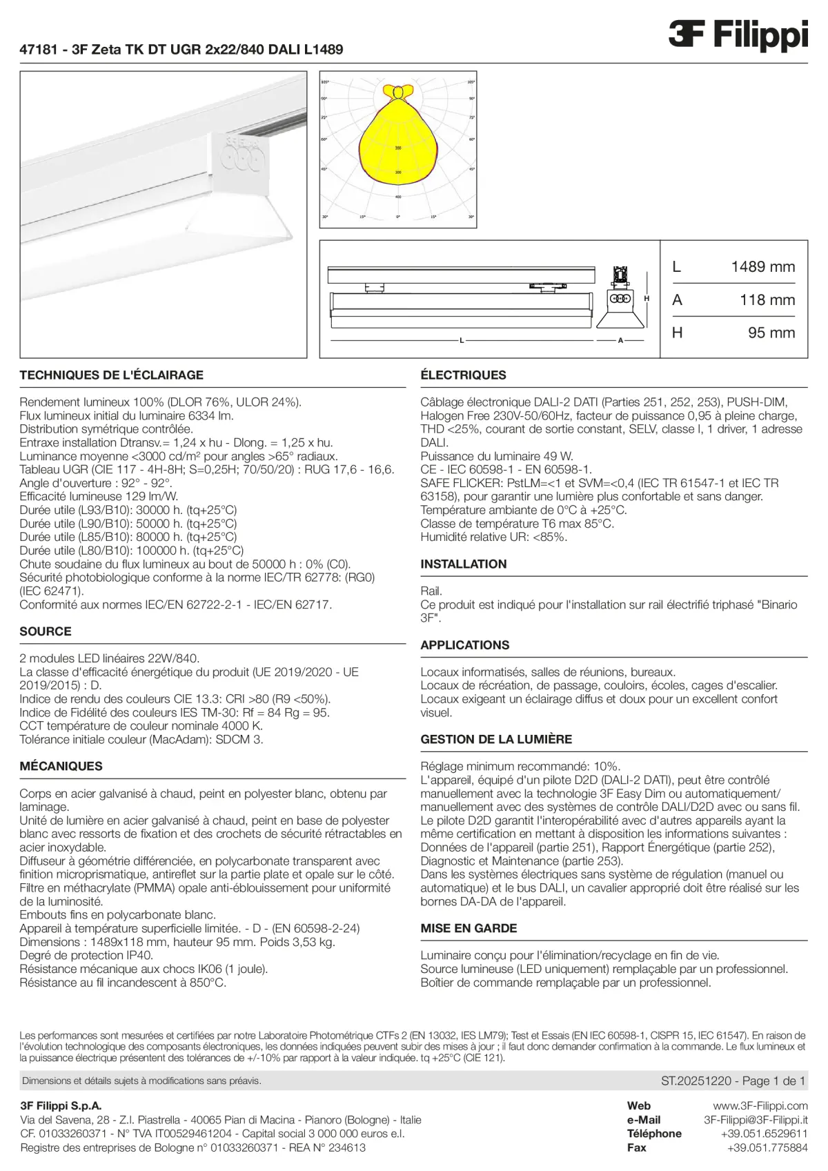 47181 - 3F Zeta TK DT UGR 2x22-840 DALI L1489 - Datasheet - fr
