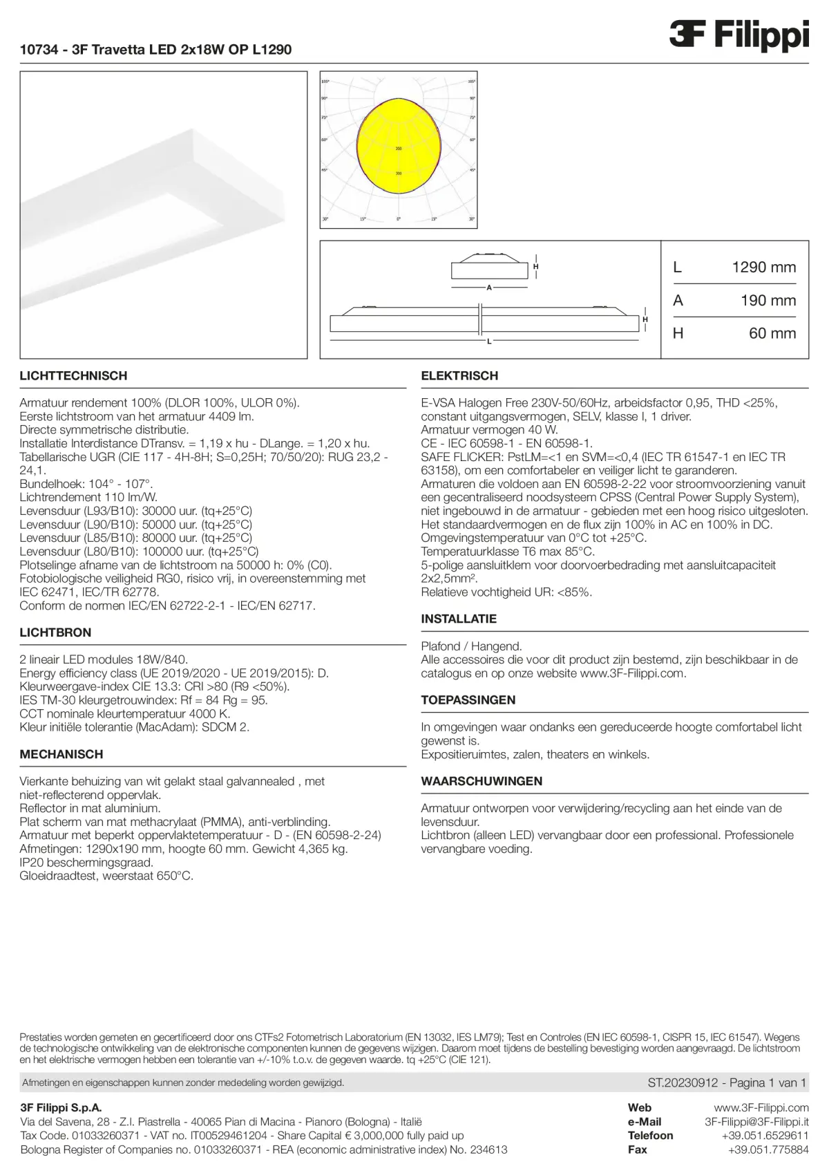 10734 - 3F Travetta LED 2x18W OP L1290 - Datasheet - nl