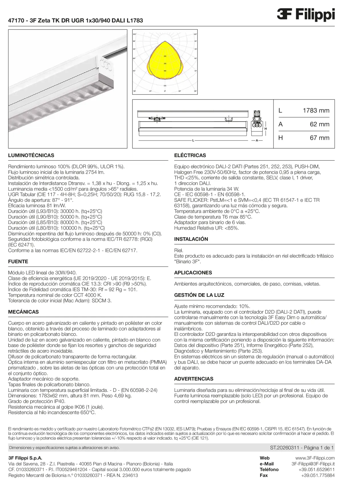 47170 - 3F Zeta TK DR UGR 1x30-940 DALI L1783 - Datasheet - es