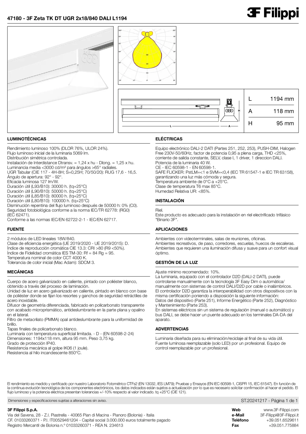 47180 - 3F Zeta TK DT UGR 2x18-840 DALI L1194 - Datasheet - es