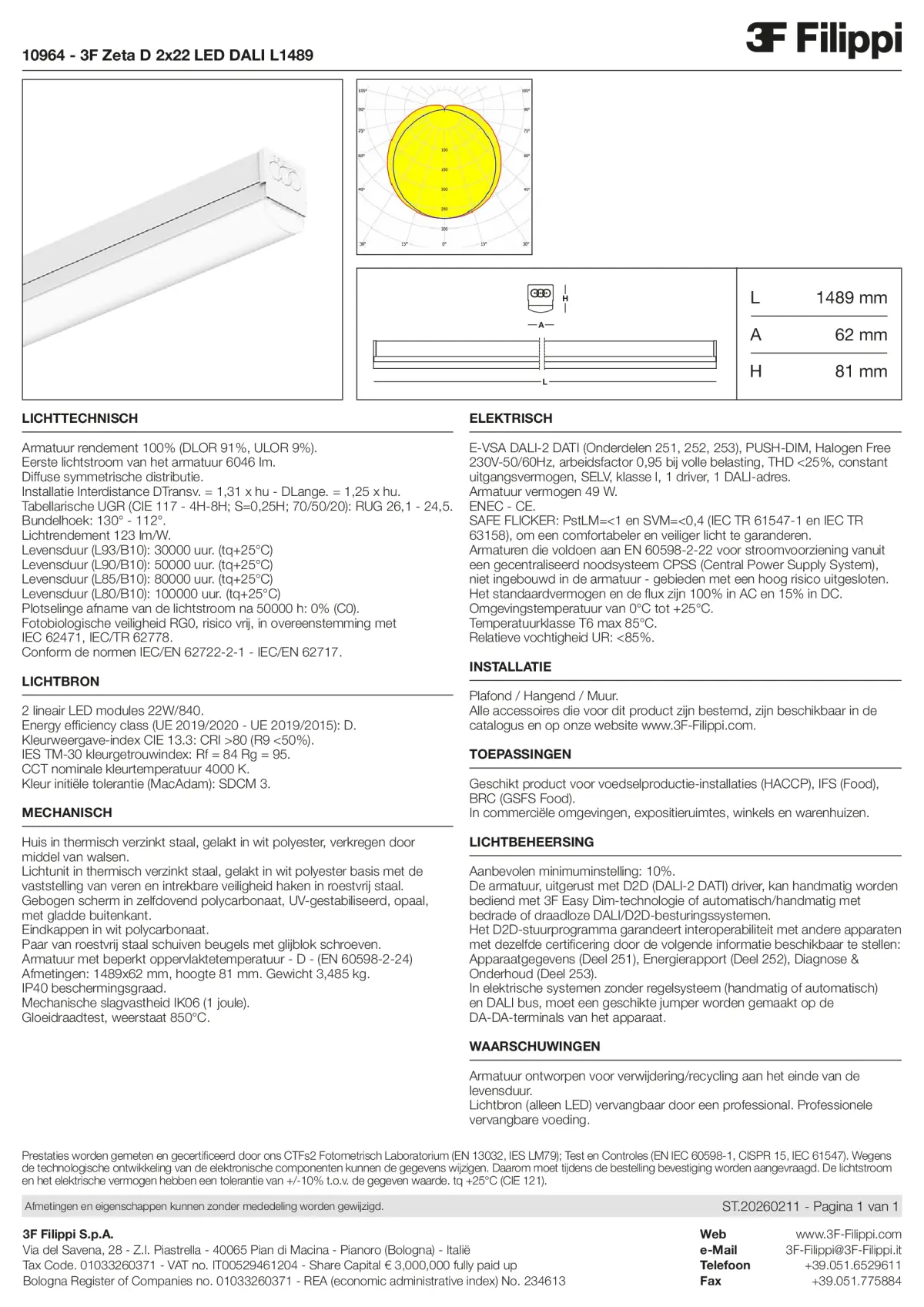 10964 - 3F Zeta D 2x22 LED DALI L1489 - Datasheet - nl
