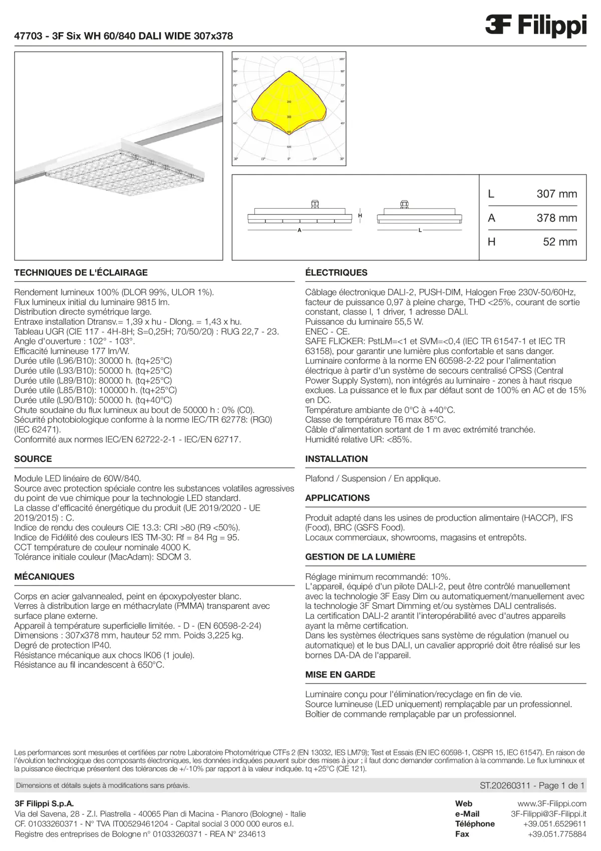 47703 - 3F Six WH 60-840 DALI WIDE 307x378 - Datasheet - fr