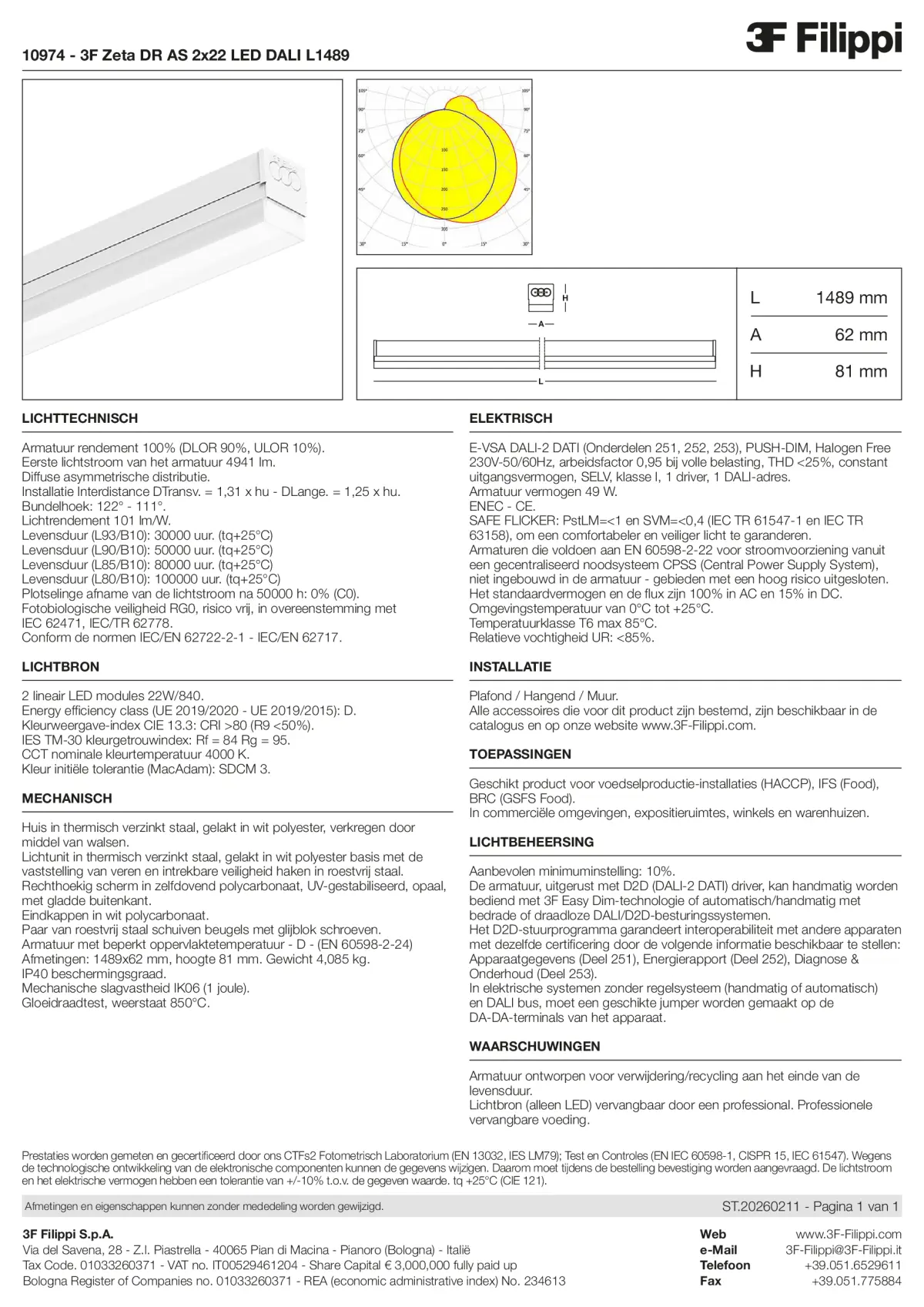 10974 - 3F Zeta DR AS 2x22 LED DALI L1489 - Datasheet - nl