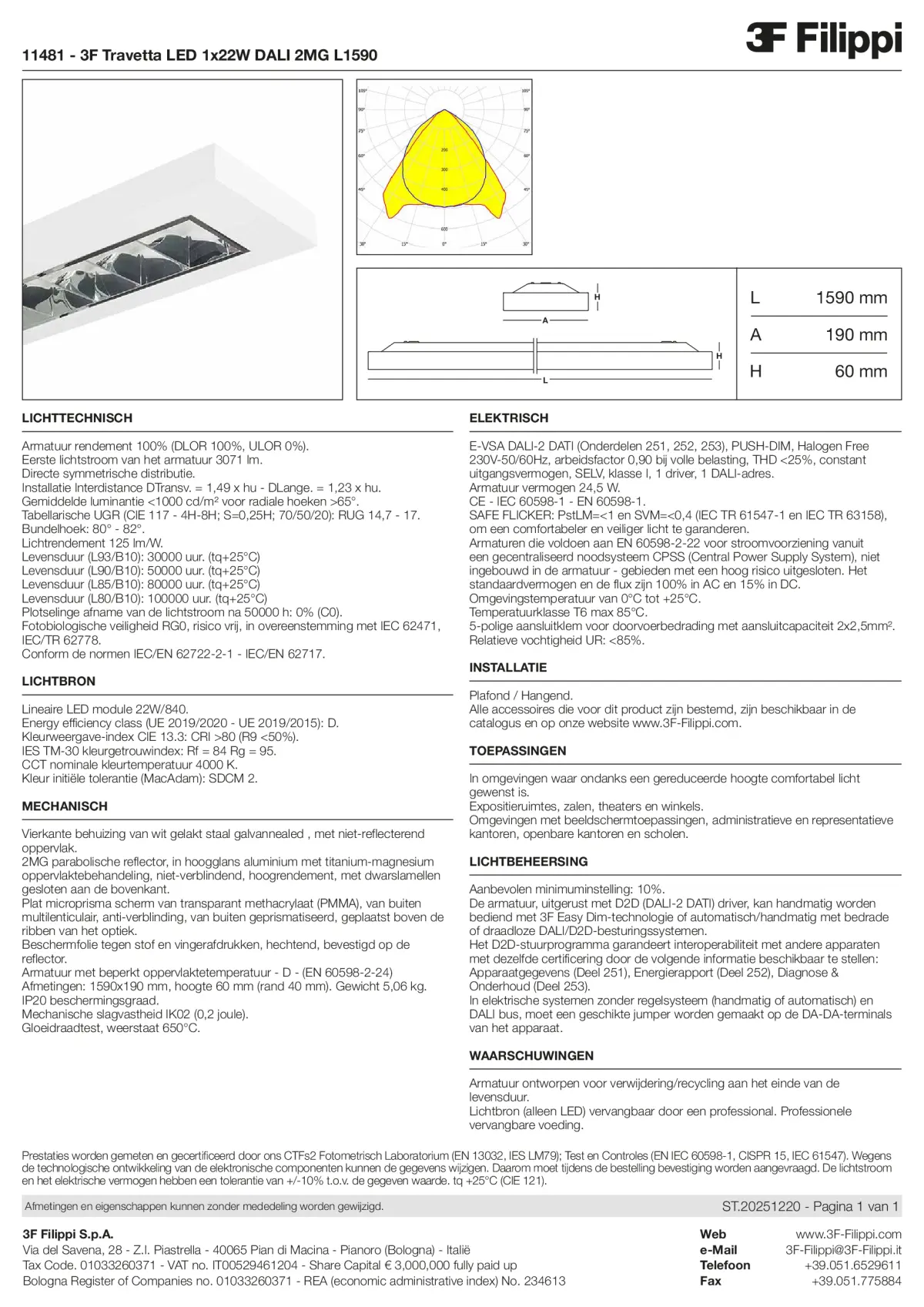 11481 - 3F Travetta LED 1x22W DALI 2MG L1590 - Datasheet - nl