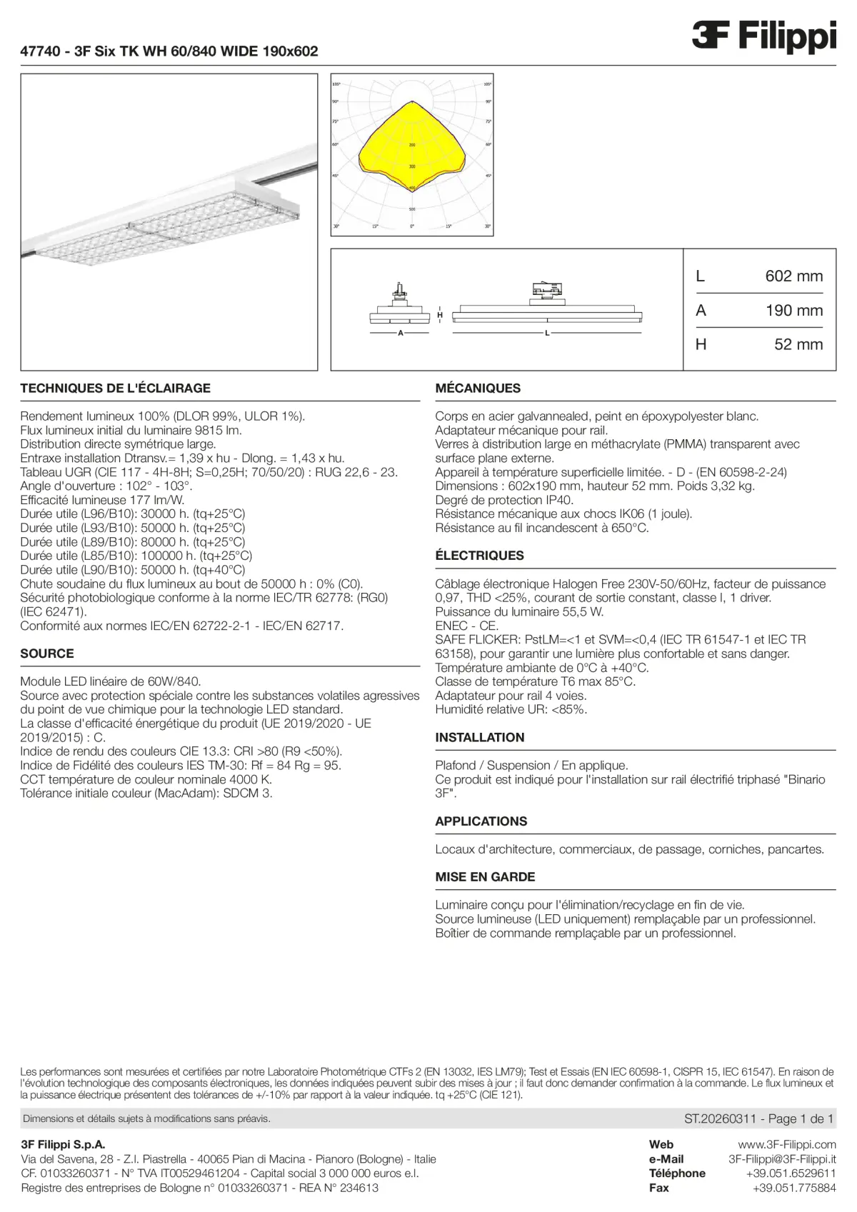 47740 - 3F Six TK WH 60-840 WIDE 190x602 - Datasheet - fr